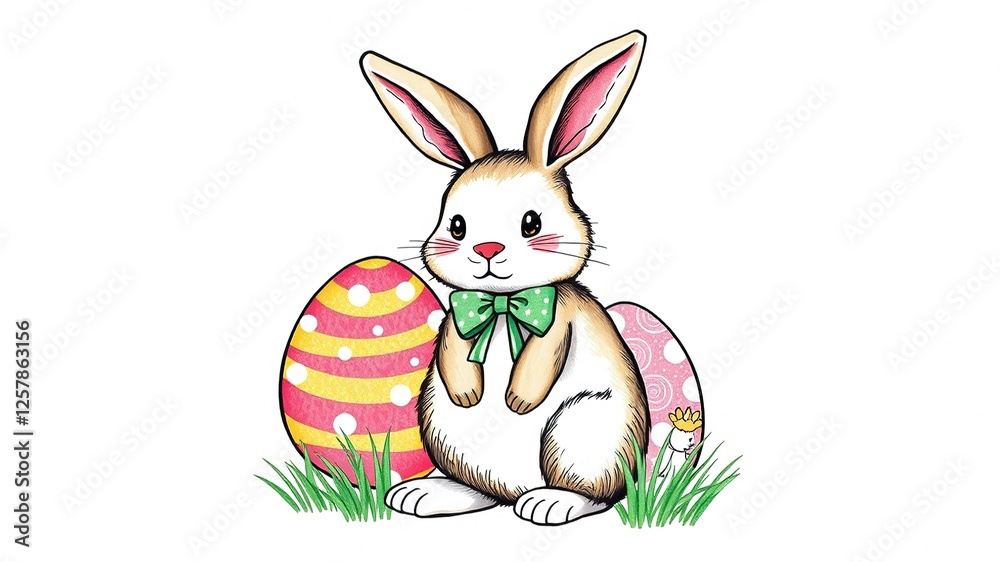 Fototapeta premium Whimsical Easter Illustration on Polka Dot Canvas