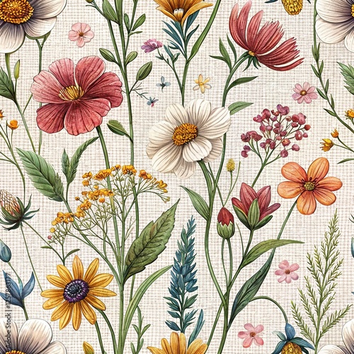 Wallpaper Mural Whimsical Wildflowers on Woven Fabric Panorama Torontodigital.ca