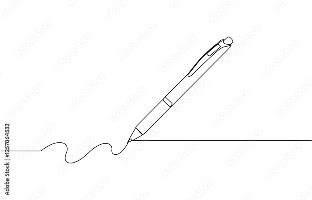 Fototapeta premium Continuous one line drawing writing pen isolated minimalist linear illustration, Continuous one line drawing of vintage pen. Vintage pen line art vector.