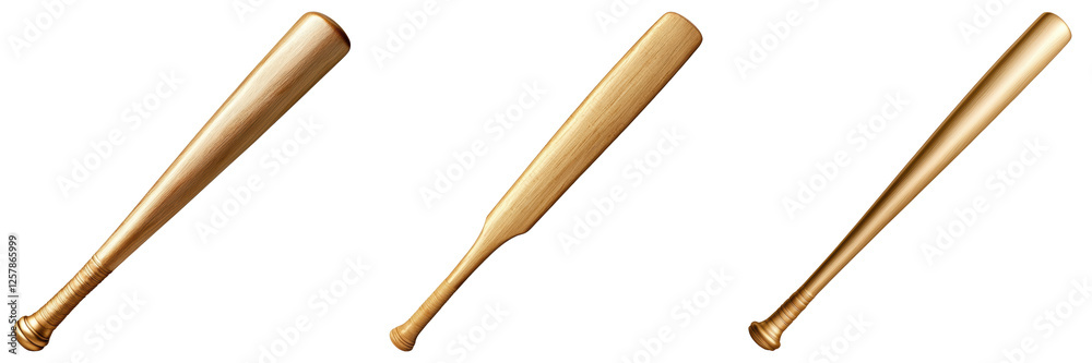 Three Light Brown Wooden Baseball Bats On Transparent Background Three Light Brown Wooden Baseball Bats On Transparent Background