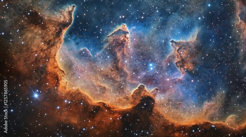 Cosmic Cliffs Nebula, star formation, space, vibrant colors, background stars, astronomy