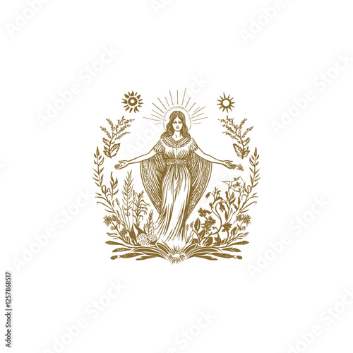 Demeter ancient greek mythology Goddess of the harvest design vector template logo t-shirt illustration