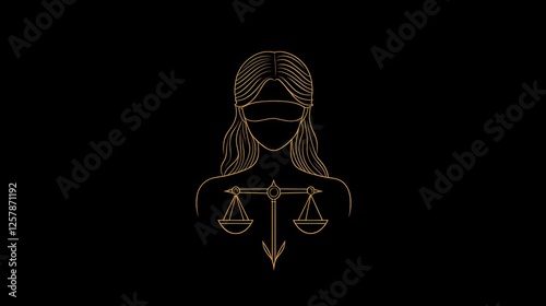 Justice Lady Outline Graphic on Black Background. Possible use Law, justice, legal concepts photo