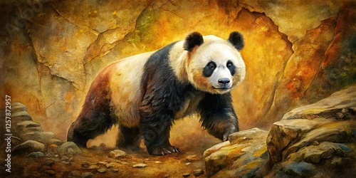 Prehistoric panda: a digital cave painting recreating ancient wildlife art. photo