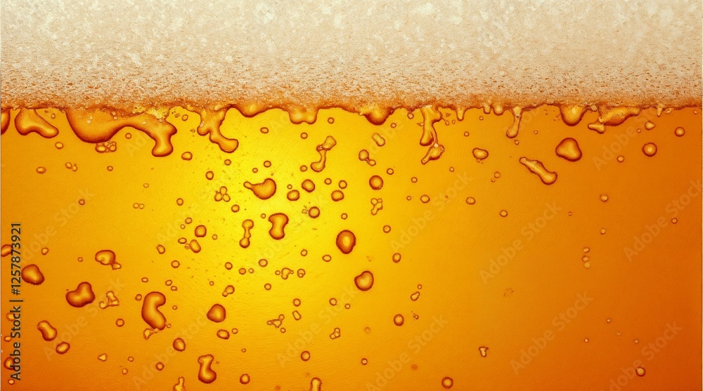 close-up view of frothy beer bubbles and texture on a golden background
close-up view of frothy beer bubbles and texture on a golden background