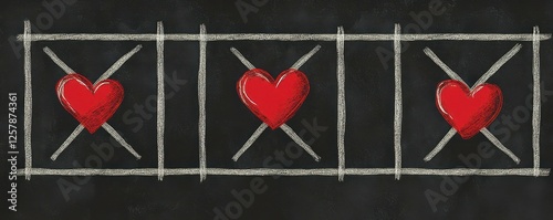 Hearts Tic Tac Toe Chalkboard Drawing photo