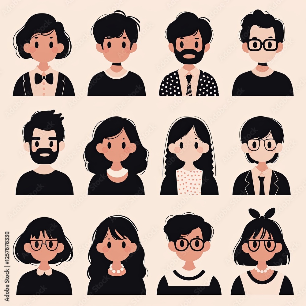Collection of Diverse Illustrated Characters with Unique Styles and Expressions Collection of Diverse Illustrated Characters with Unique Styles and Expressions