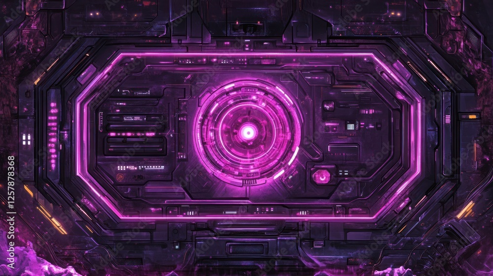 Obraz premium Futuristic purple technology interface with glowing core.