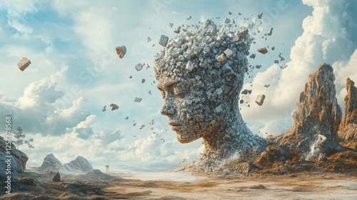 Overwhelmed landscape with scattered thoughts, overwhelm, brain fog