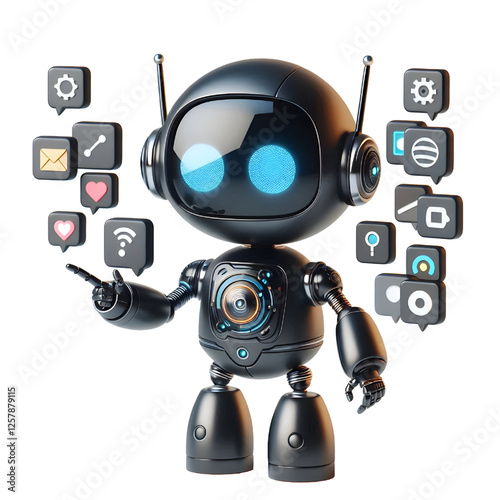 3D Cute black robot AI isolated on white background