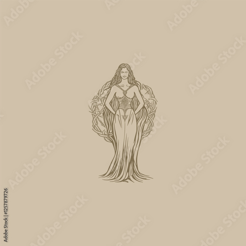 Frigg norse goddess mythology design vector template logo t-shirt illustration