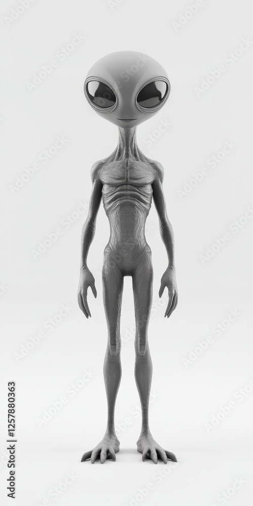 Alien Standing: Grey Extraterrestrial Being in Science Fiction Scene Alien Standing: Grey Extraterrestrial Being in Science Fiction Scene