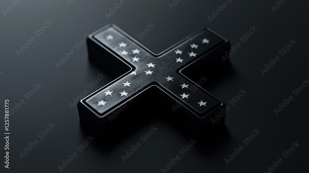 Black X with White Stars on Dark Surface Close Up Black X with White Stars on Dark Surface Close Up