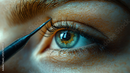 a woman ' s eye with a mascara brush photo