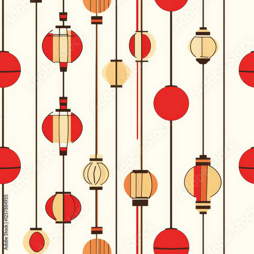 A modern Lunar New Year lantern pattern with geometric designs and a minimalist aesthetic