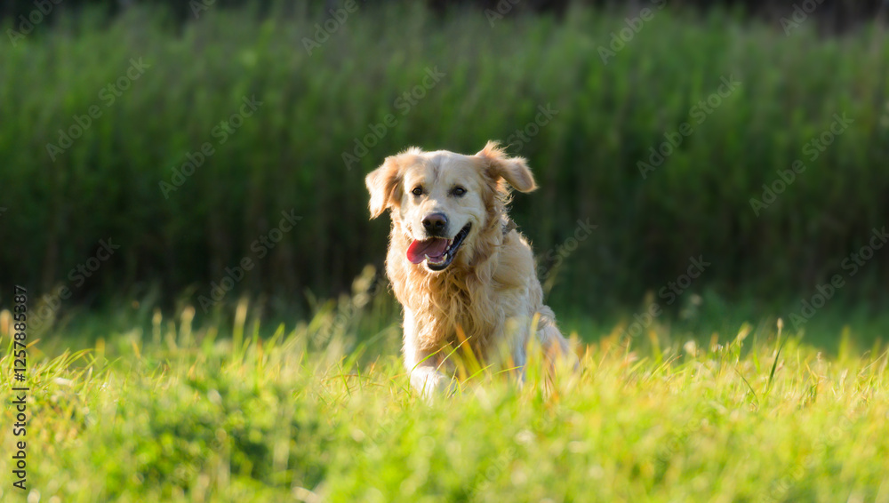 Golden Retriever Dog Running Outdoors Golden Retriever Dog Running Outdoors