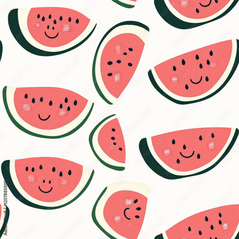 A cheerful watermelon pattern with happy, winking watermelon slices. A cheerful watermelon pattern with happy, winking watermelon slices.