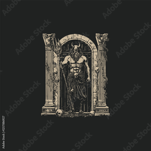 Hades ancient greek God of the dead and riches design vector template logo t-shirt illustration