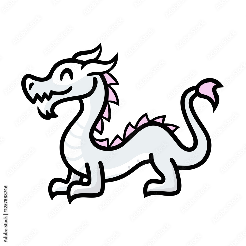 Friendly cartoon dragon icon in gray and pink with a joyful expression on a transparent background for playful graphics Friendly cartoon dragon icon in gray and pink with a joyful expression on a transparent background for playful graphics