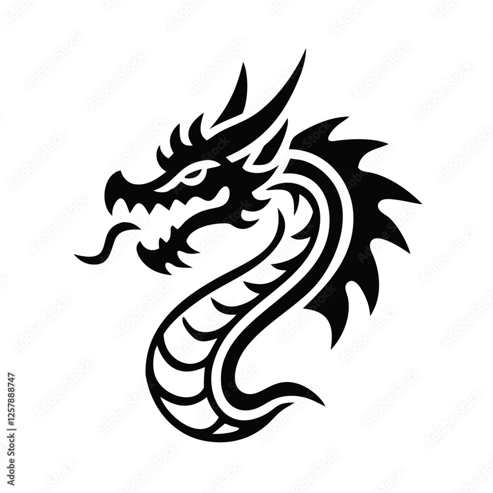 Naklejka premium Dragon icon in black silhouette style with clean lines and transparent background for graphic design 