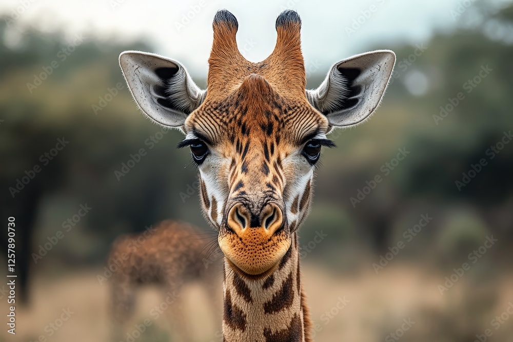 Obraz premium Majestic giraffe gazing curiously in the savannah during a calm afternoon light