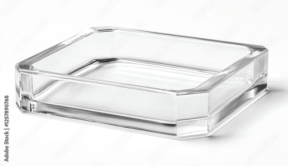 A clear acrylic square with rounded corners, on a blank white background, in the front view. A clear acrylic square with rounded corners, on a blank white background, in the front view.