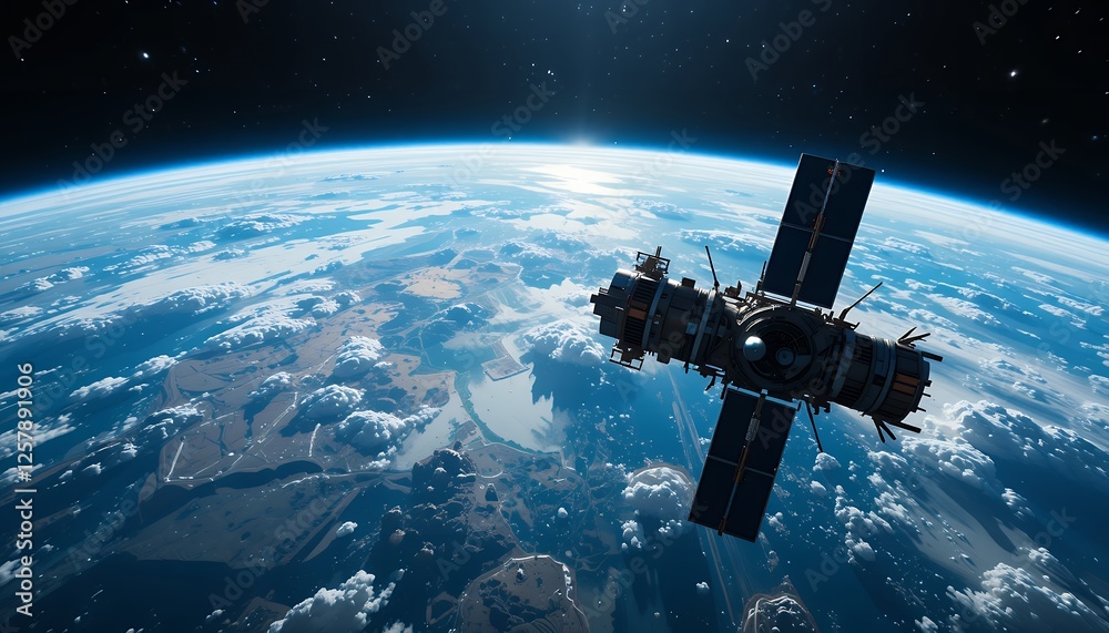 Fototapeta premium High-Resolution Satellite Orbiting Earth: Stunning View of Planet from Space