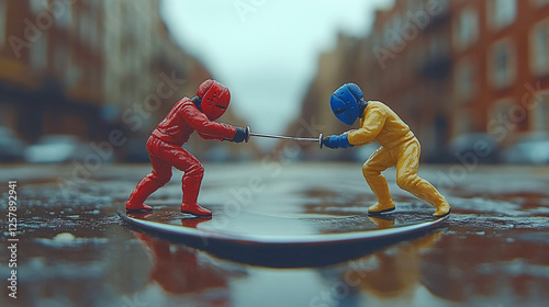two figurins playing with a toy
