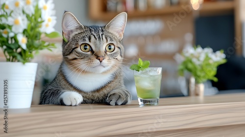 Cat enjoying drink at home
