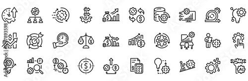 Efficiency web line icon. Containing productivity, optimization, resource utilization, effectiveness, streamlining, lean processes, time management. Simple line vector.