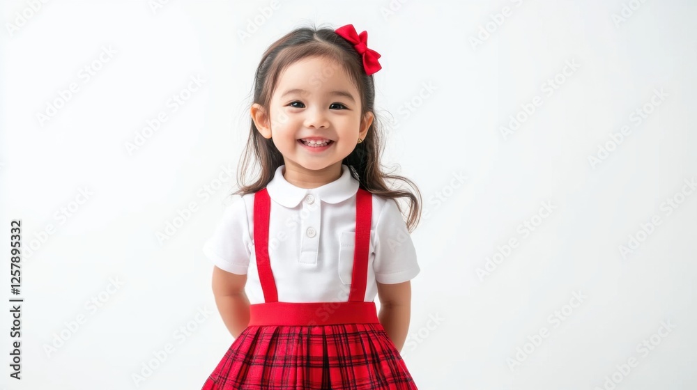 adorable little girl in red plaid skirt and white shirt adorable little girl in red plaid skirt and white shirt