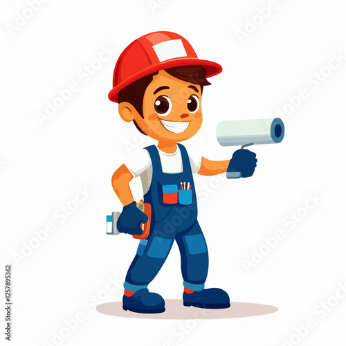 Illustration of a worker doing repairs in a house. Builder. Repairman.