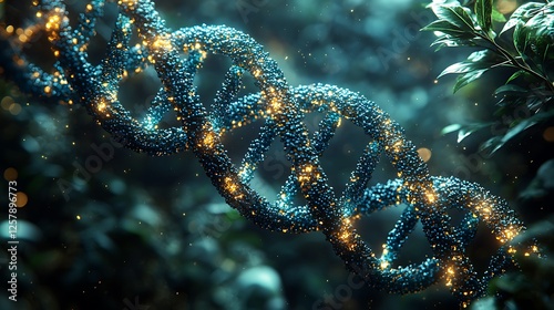 Wallpaper Mural Glowing DNA Strand: A mesmerizing, 3D rendering of a DNA double helix, illuminated with a soft, ethereal glow. The strand is rendered in a vibrant blue. Torontodigital.ca