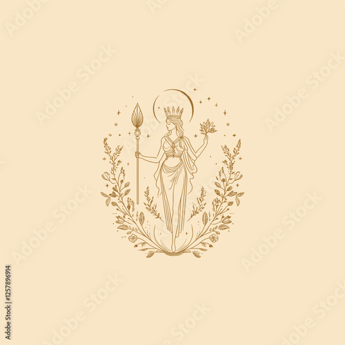 Hera ancient greek Goddess of marriage design vector template logo t-shirt illustration