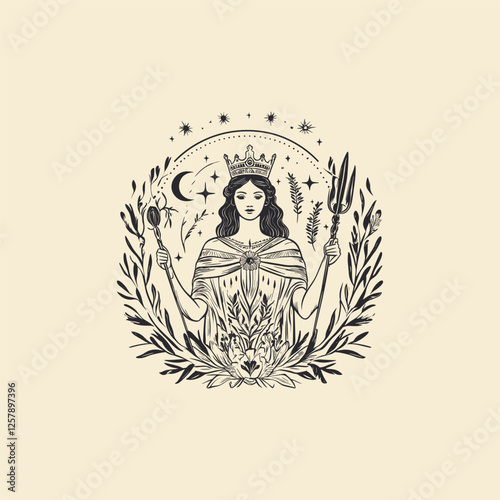 Hera ancient greek Goddess of marriage design vector template logo t-shirt illustration