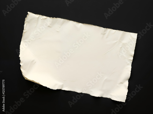 Torn piece of white paper with rugged edges placed on a black background. Generative AI