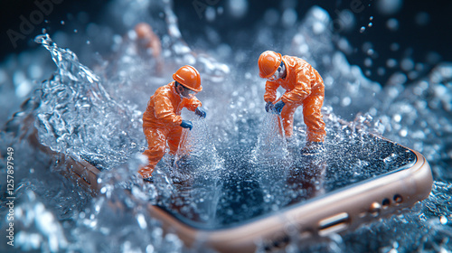 two people in orange suits are standing on a cell photo