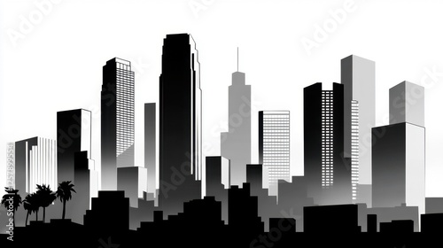Wallpaper Mural Monochrome LA cityscape, high contrast modern buildings with minimalist composition Torontodigital.ca