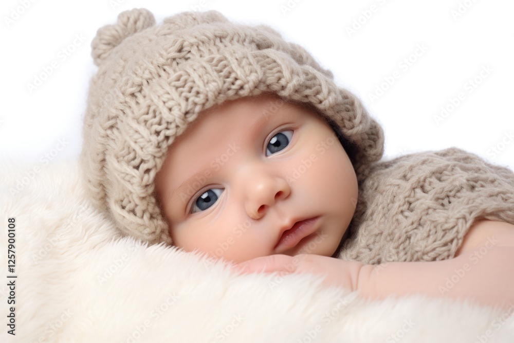 A newborn baby wearing a knitted hat, with eyes wide open and an innocent expression, A newborn baby wearing a knitted hat, with eyes wide open and an innocent expression,
