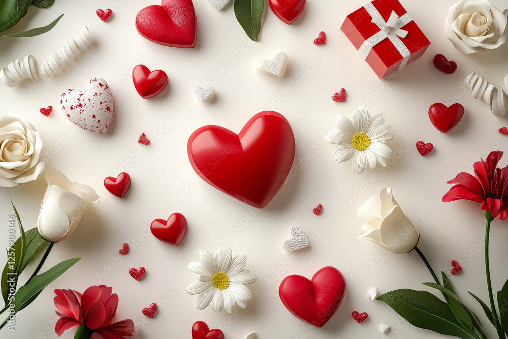 The heart is surrounded by a lot of flowers and a red box The heart is surrounded by a lot of flowers and a red box