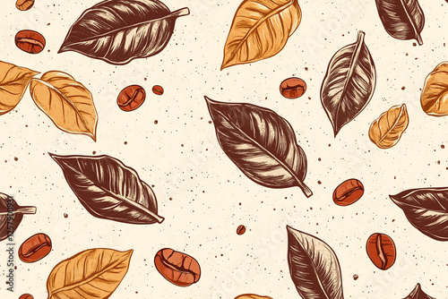 Stylized Coffee Leaves and Beans Pattern