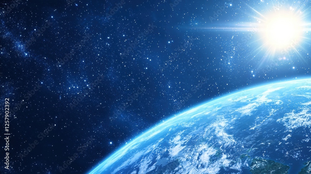 Obraz premium Earth From Space Sunrise Over the Planet with Starry Background