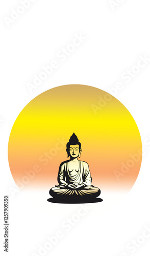 Vesak Day Monochrome Silhouette – Buddha Meditation on Lotus