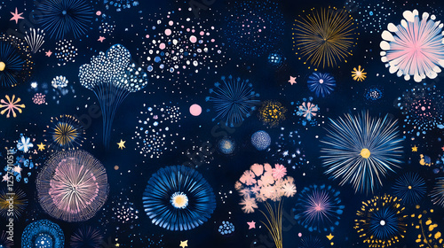 Festive Night Sky Fireworks Celebration