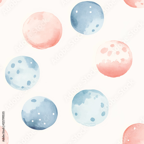 Pastel Watercolor Polka Dots Pattern – Abstract Hand-Painted Pink and Blue Dots, Seamless Design for Wrapping Paper, Textile, Craft, Backgrounds, and Decorative Art	