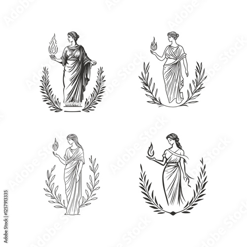Hestia ancient greek goddess design vector template logo illustration