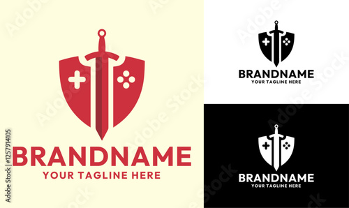 Gaming Shield and Sword Logo Design Template for eSports, RPG Games, and Game Developers