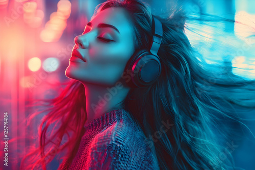 young woman listening music