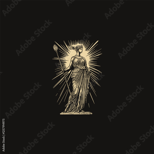 Hera ancient greek Goddess of marriage design vector template logo t-shirt illustration