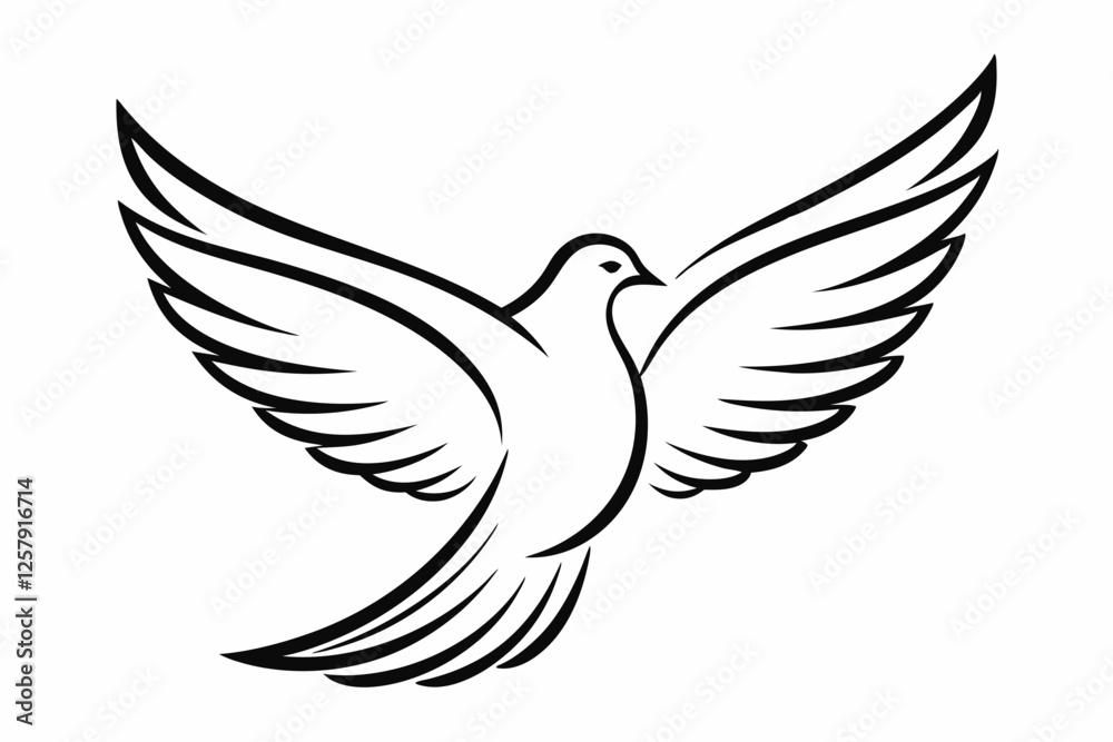 Fototapeta premium One-Line Pigeon in Flight – Elegant Black Silhouette Vector Icon, pigeon symbol Of silhouette vector illustration.